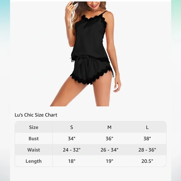 Lu’s Chic Satin and Lace Pajama Cami/short Set- Large - Picture 3 of 9